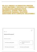 PH 313&colon; ENERGY ALTERNATIVE OREGON STATE MIDTERM 1 &lpar;PHYSICS 313&colon; ENERGY ALTERNATIVES-OREGON STATE UNIVERSITY SPRING TERM 2025&period; PROFESSOR RANDALL MILSTEIN&rpar; QUESTIONS WITH COMPLETE SOLUTIONS&excl;&excl;