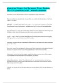American History 1st Semester Exam Review 2024-25 Questions with Certified Answers