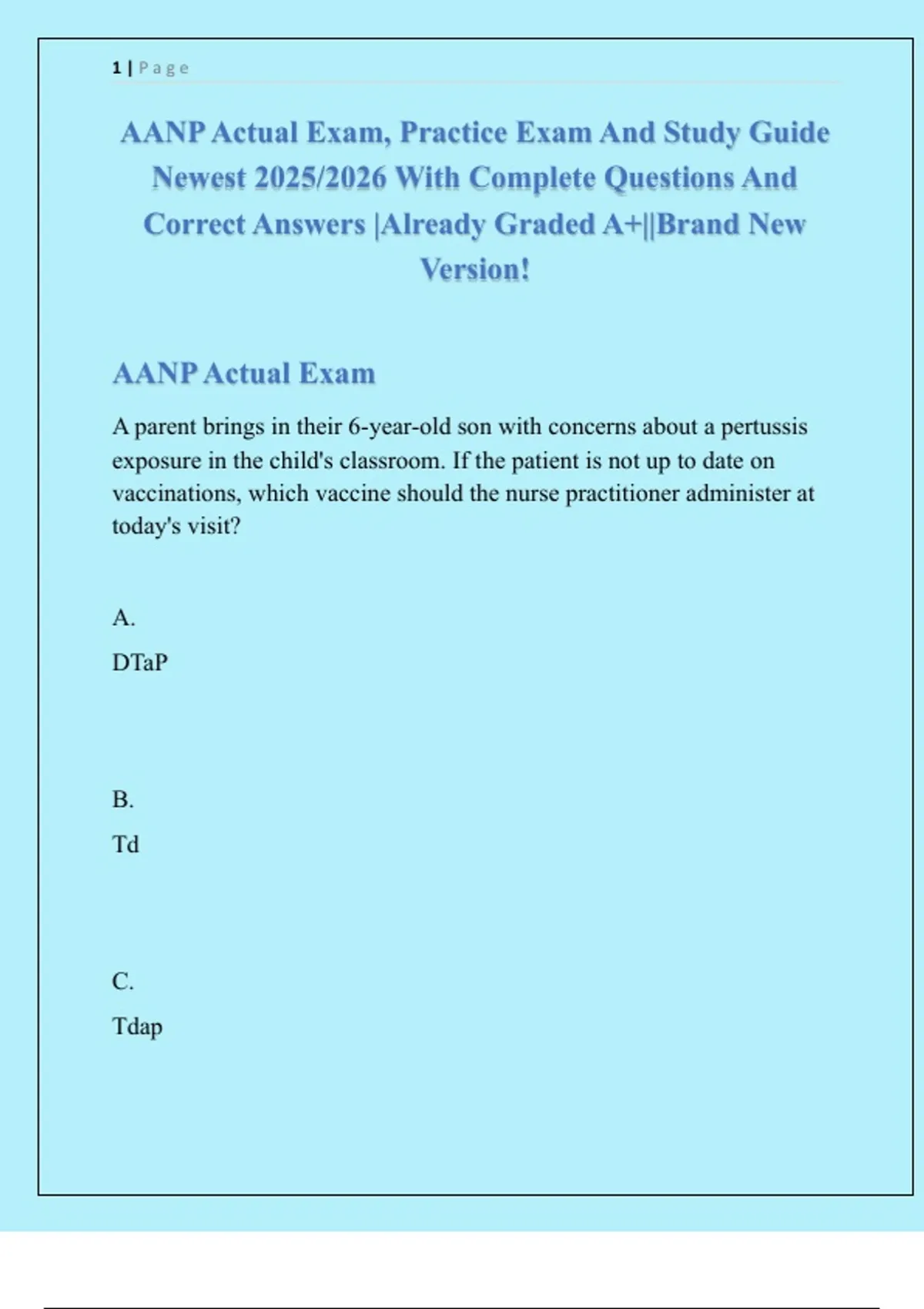 AANP Actual Exam, Practice Exam And Study Guide Newest 2025/2026 With ...