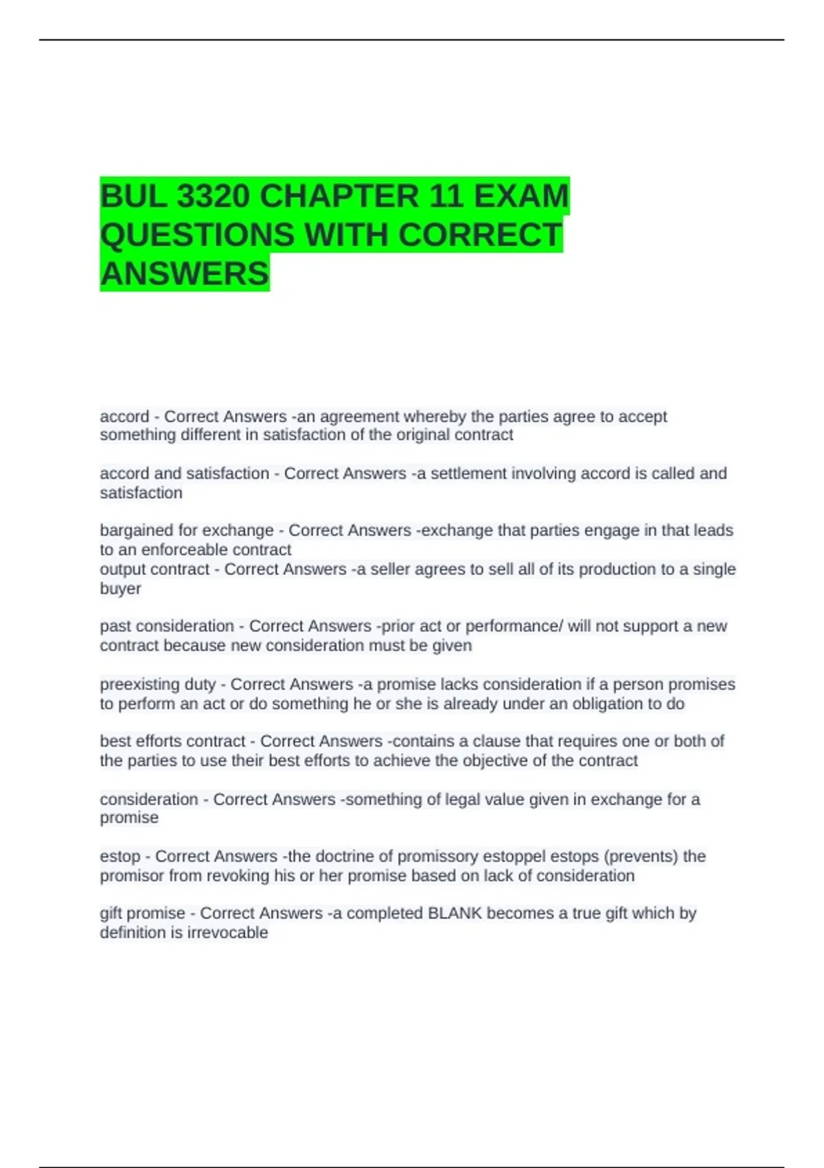 BUL 3320 CHAPTER 11 EXAM QUESTIONS WITH CORRECT ANSWERS - BUL3320 ...