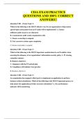 CISA EXAM PRACTICE QUESTIONS AND 100&percnt; CORRECT ANSWERS
