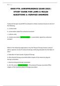 OHIO PTA JURISPRUDENCE EXAM 2025 &vert; STUDY GUIDE FOR LAWS & RULES QUESTIONS & VERIFIED ANSWERS