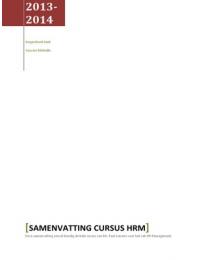 Samenvatting Cursus HRM 2013-2014