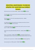 INDUSTRIAL MAINTENANCE TECHNICIAN  UPDATED TEST QUESTIONS And CORRECT  Answers