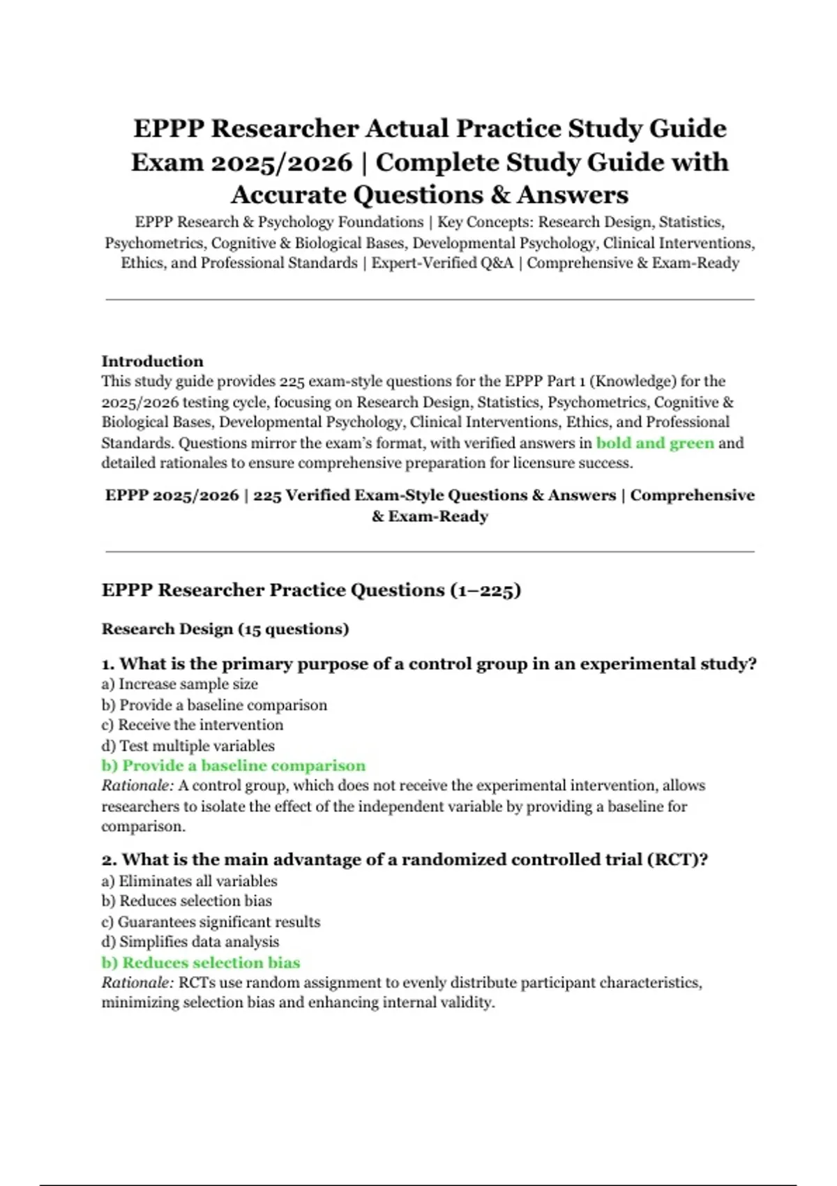 Regular Practice Study EPPP Researcher Actual Practice Study Guide Exam 2025/2026 | Complete ...