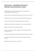 Final Exam - Qualitative Research Methods well answered to pass