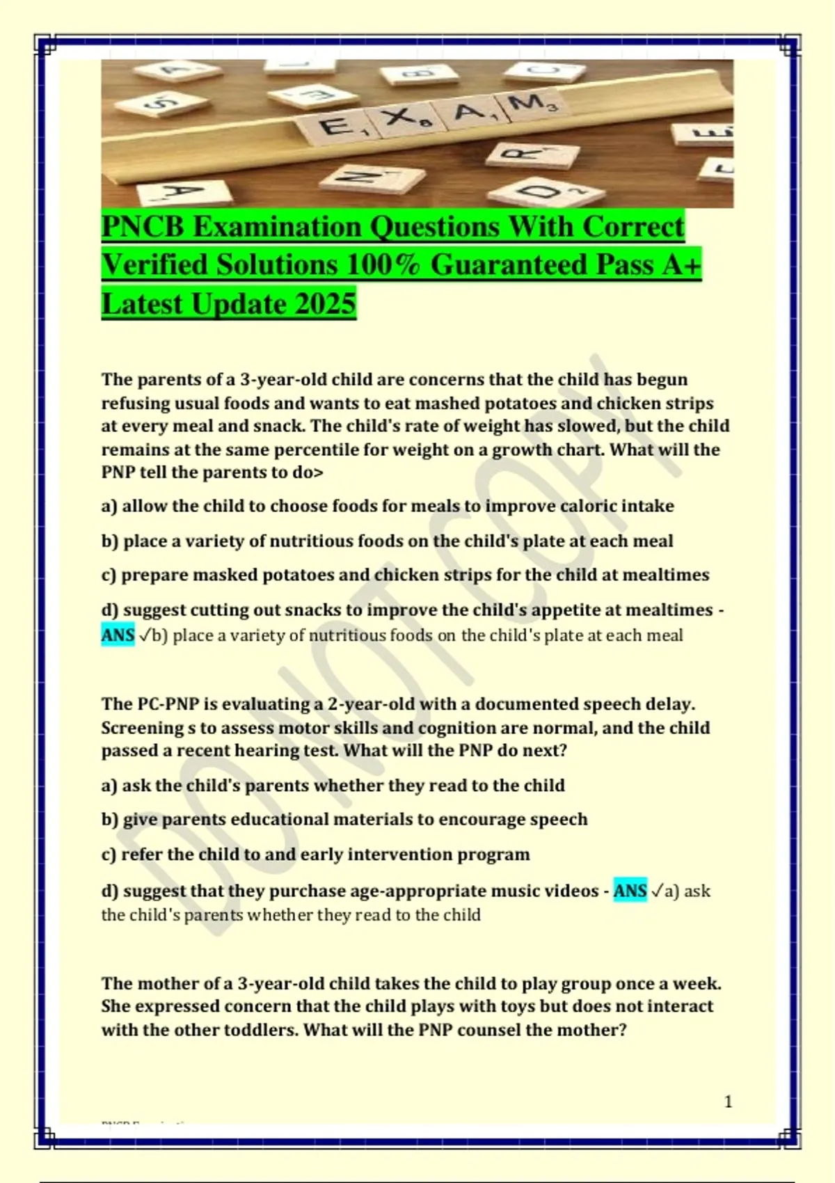 PNCB Examination Questions With Correct Verified Solutions 100% ...