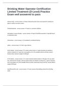 Drinking Water Operator Certification Limited Treatment &lpar;D-Level&rpar; Practice Exam well answered to pass