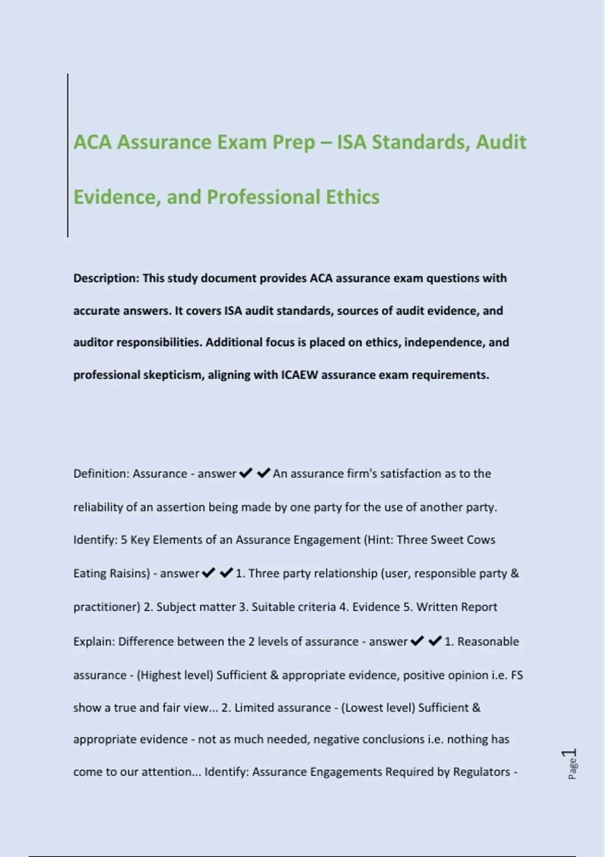 ACA Assurance Exam Prep – ISA Standards, Audit Evidence, and ...