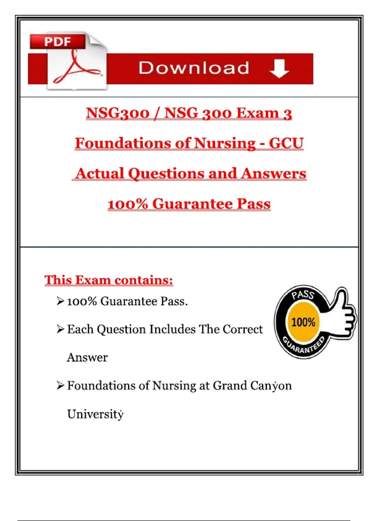 Foundations of Nursing – NSG 300 – Exam 3 – Grand Canyon University ...