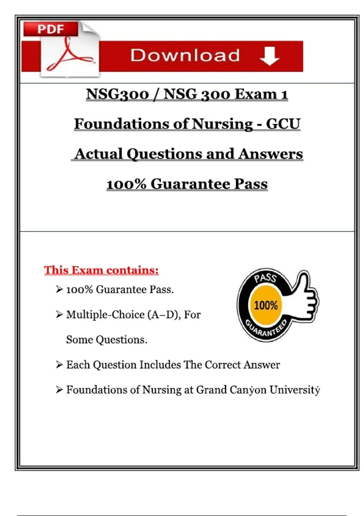 Foundations of Nursing – NSG 300 – Exam 1 – Grand Canyon University ...