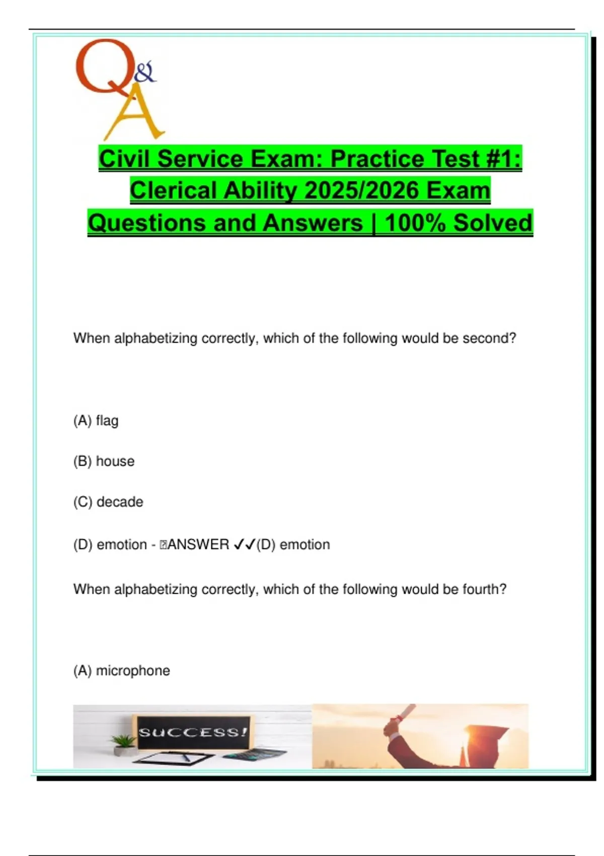 Civil Service Exam Practice Test 1 Clerical Ability 2025 2026 50