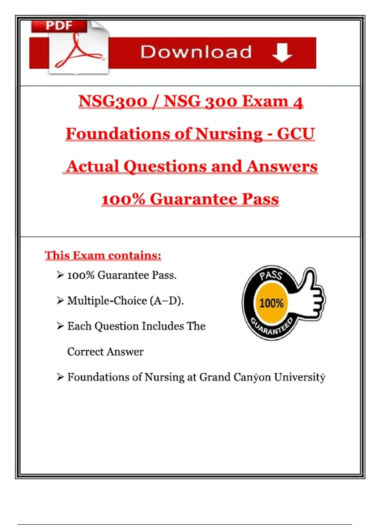 Foundations of Nursing – NSG 300 – Exam 4 – Grand Canyon University ...