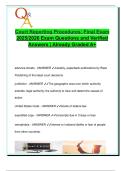 Court Reporting Procedures Final Exam 2025&sol;2026 &ndash; 100&plus; Verified A&plus; Questions & Answers &vert; Legal Terminology&comma; Deposition Rules&comma; Transcript Structure&comma; Medical Terms & Courtroom Protocols