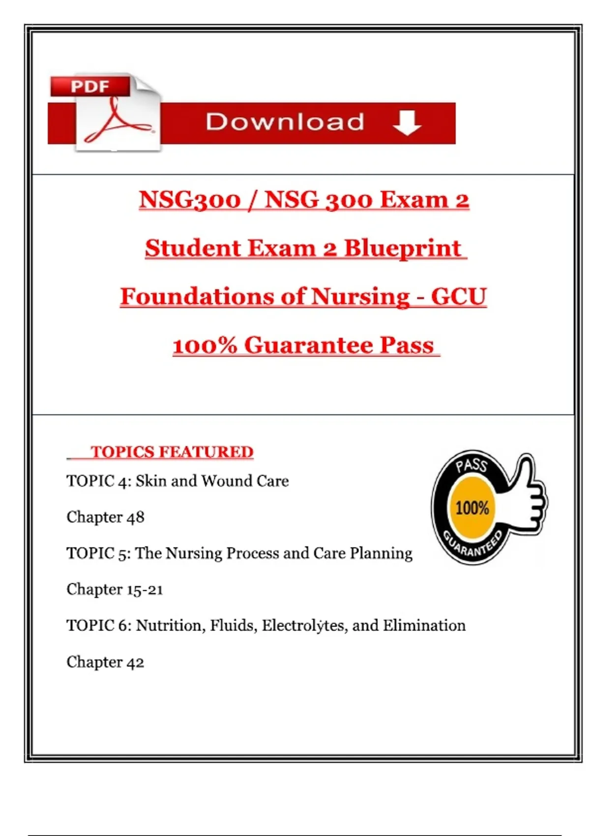 Foundations of Nursing – NSG 300 – Exam 2 Blueprint – Grand Canyon ...