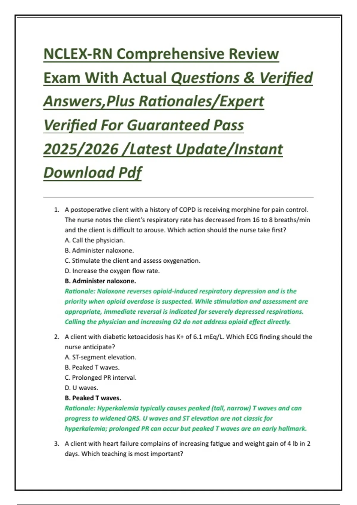 Nclex Notes Rn Review.pdf NCLEX-RN Comprehensive Review Exam With Actual Questions & Verified ...