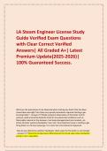   LA Steam Engineer License Study Guide Verified Exam Questions with Clear Correct Verified Answers&vert; All Graded A&plus;&vert; Latest Premium Update&lpar;2025-2026&rpar;&vert; 100&percnt; Guaranteed Success&period;