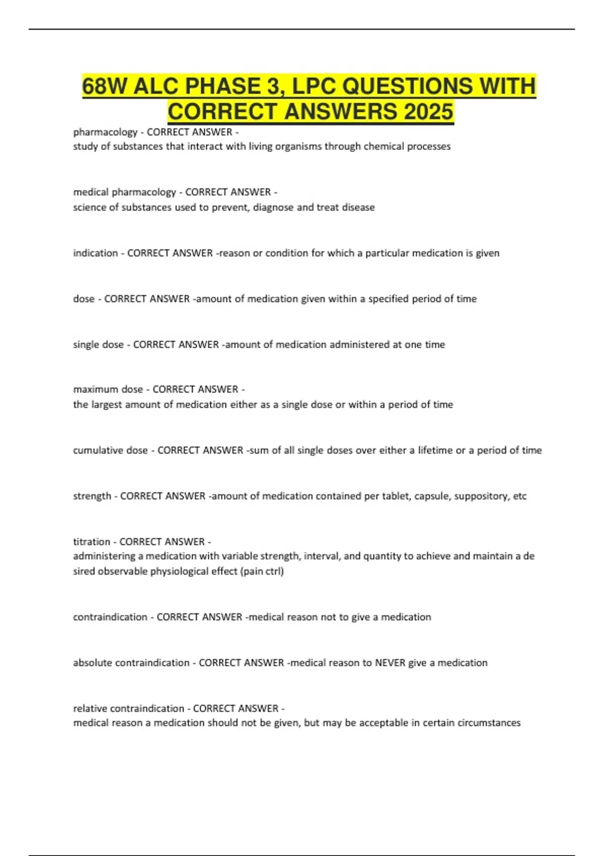 68W ALC PHASE 3, LPC QUESTIONS WITH CORRECT ANSWERS 2025 - 68W ALC ...