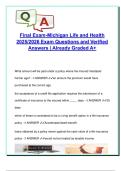 Michigan Life & Health Final Exam 2025&sol;2026 &ndash; 200&plus; A&plus; Graded Questions & Answers on Disability Income&comma; COBRA&comma; Medicare&comma; HIPAA&comma; Riders&comma; MECs & Annuities