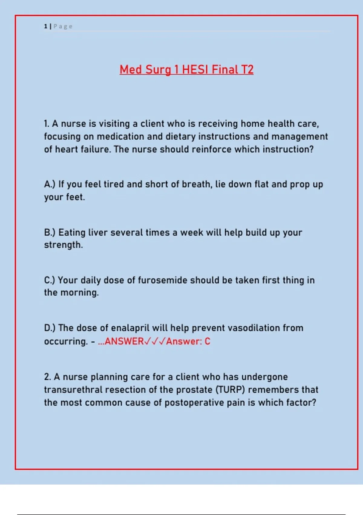 Med-Surg 1 HESI Final Exam T2 | Practice Questions & Answers for ...