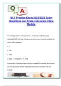 MLT Practice Exam 2025&sol;2026 &ndash; 200&plus; Verified A&plus; Questions & Answers on Clinical Microbiology&comma; Hematology&comma; Blood Bank&comma; Chemistry&comma; Urinalysis & Lab Operations