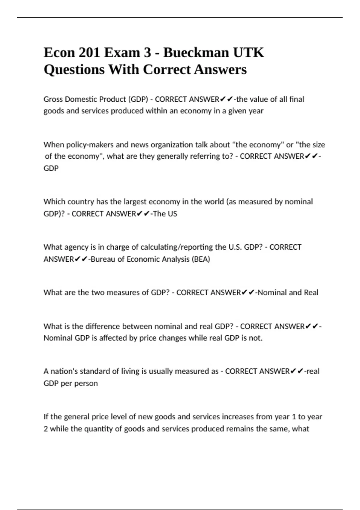 Econ 201 Exam 3 - Bueckman UTK Questions With Correct Answers. - ECON ...