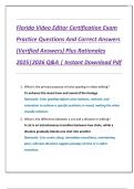Florida Video Editor Certification Exam  Practice Questions And Correct Answers  &lpar;Verified Answers&rpar; Plus Rationales  2025&vert;2026 Q&A &vert; Instant Download Pdf 