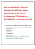 CNA Perinatal Nursing Certification  Examination &lpar;PN&lbrack;C&rsqb;&rpar; Practice Exam  Questions And Correct Answers  &lpar;Verified Answers&rpar; Plus Rationales  2025&vert;2026 Q&A &vert; Instant Download Pdf 