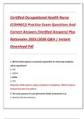 Certified Occupational Health Nurse  &lpar;COHN&lpar;C&rpar;&rpar; Practice Exam Questions And  Correct Answers &lpar;Verified Answers&rpar; Plus  Rationales 2025&vert;2026 Q&A &vert; Instant  Download Pdf 