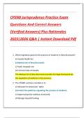 CPSNB Jurisprudence Practice Exam  Questions And Correct Answers  &lpar;Verified Answers&rpar; Plus Rationales  2025&vert;2026 Q&A &vert; Instant Download Pdf 