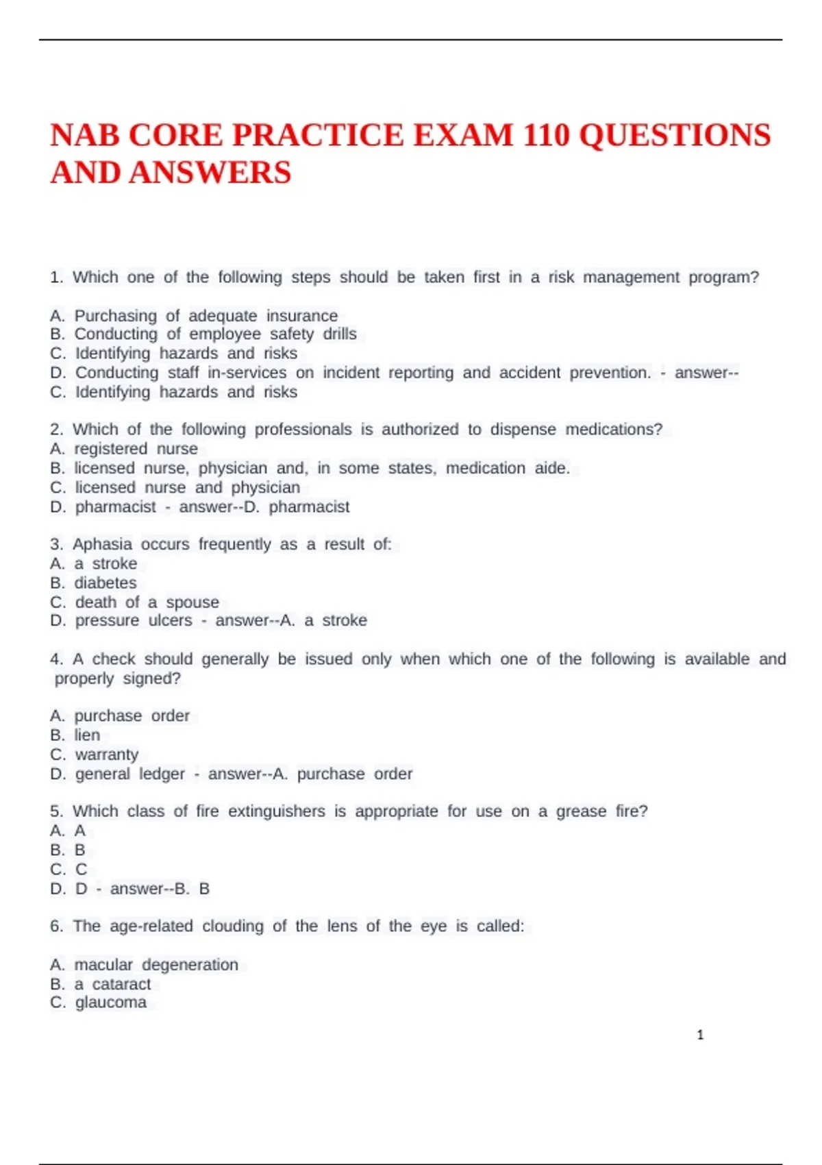 Nab Comprehension NAB CORE PRACTICE EXAM 110 QUESTIONS AND ANSWERS - NAB - Stuvia US