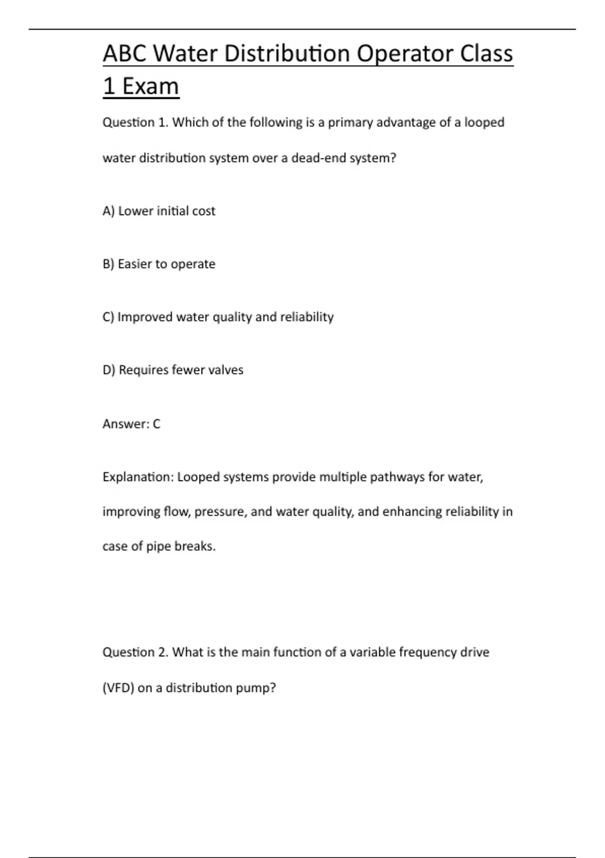 ABC Water Distribution Operator Class 1 Exam - Computers - Stuvia US