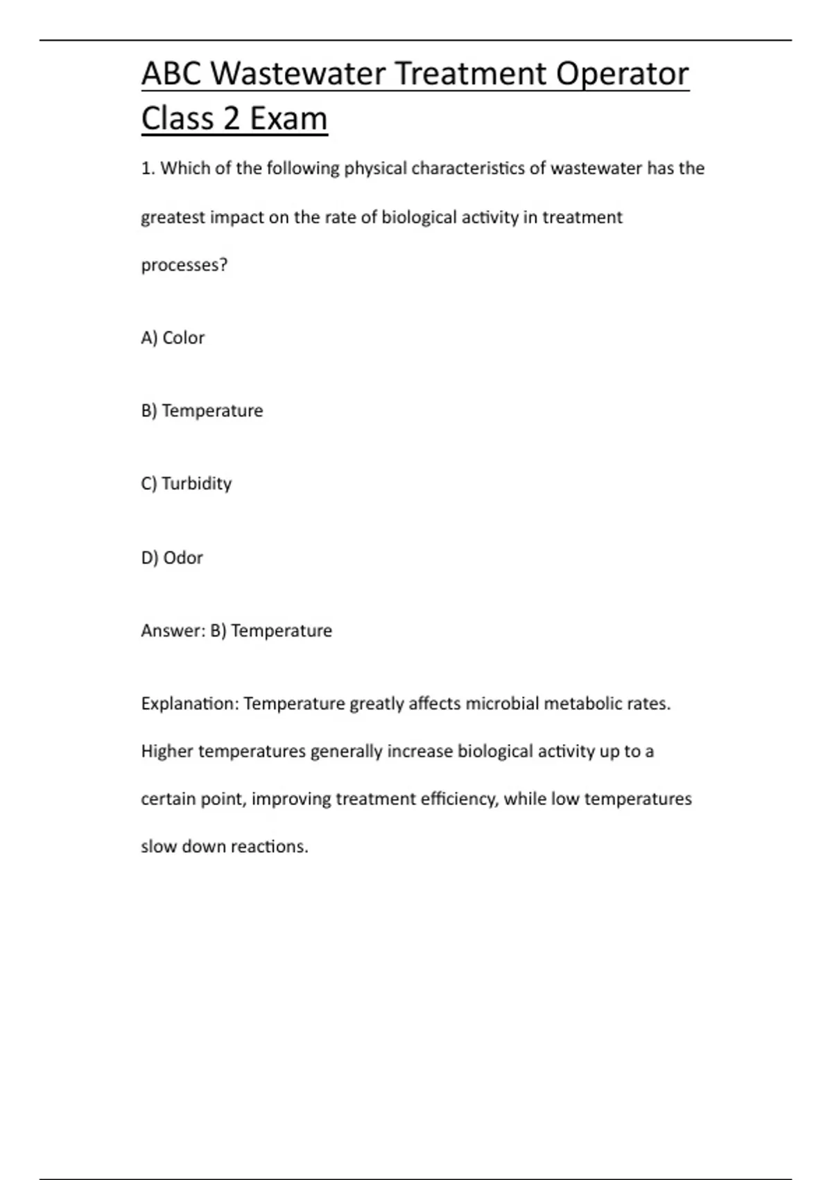 ABC Wastewater Treatment Operator Class 2 Exam - Computers - Stuvia US