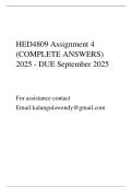 HED4809 Assignment 4 &lpar;COMPLETE ANSWERS&rpar; 2025 - DUE September 2025