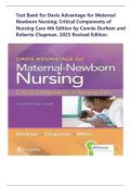 Test Bank for Davis Advantage for Maternal Newborn Nursing&semi; Critical Components of Nursing Care 4th Edition by Connie Durham and Roberta Chapman&period; 2025 Revised Edition&period;