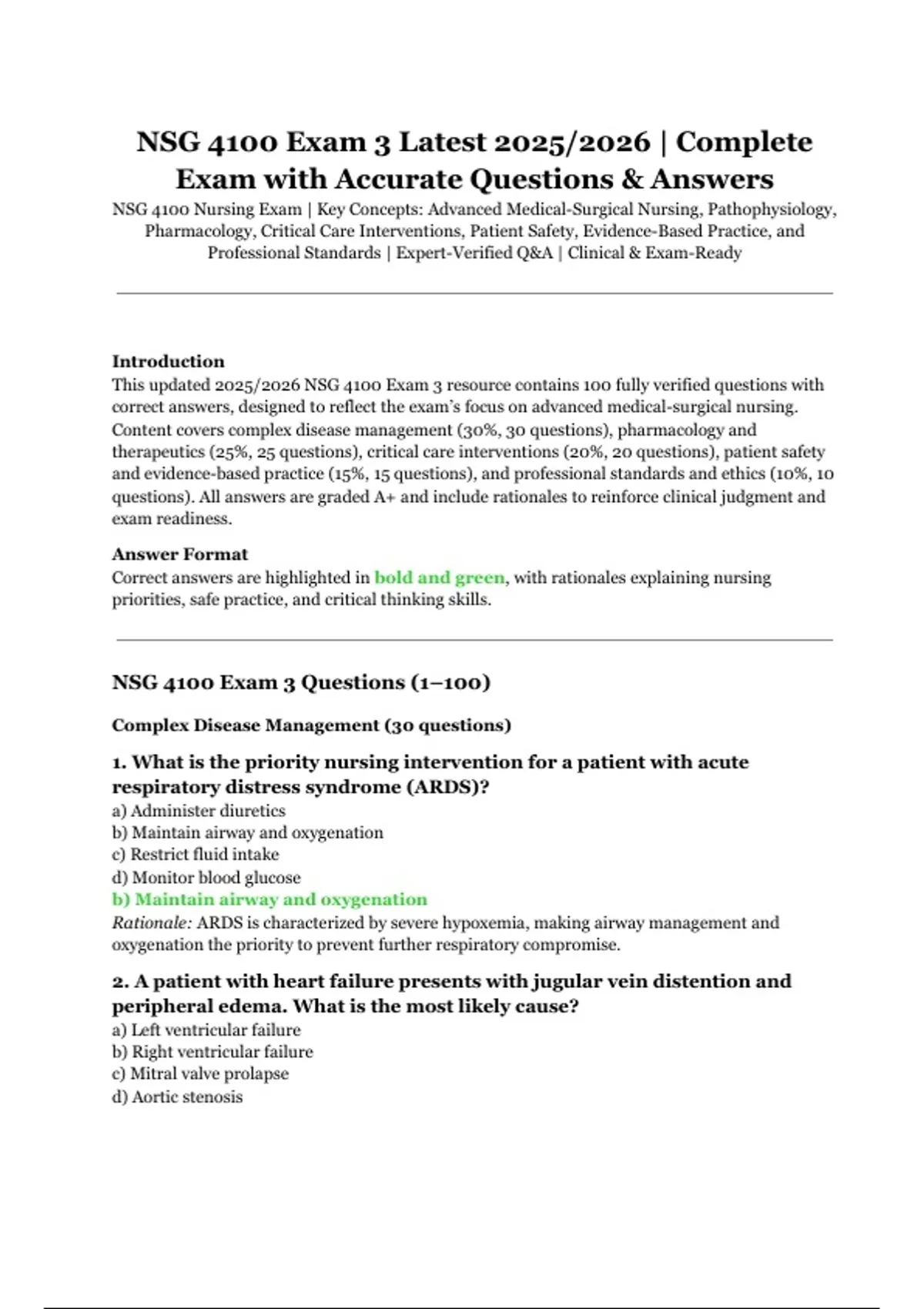 NSG 4100 Exam 3 Latest 2025/2026 | Complete Exam with Accurate ...