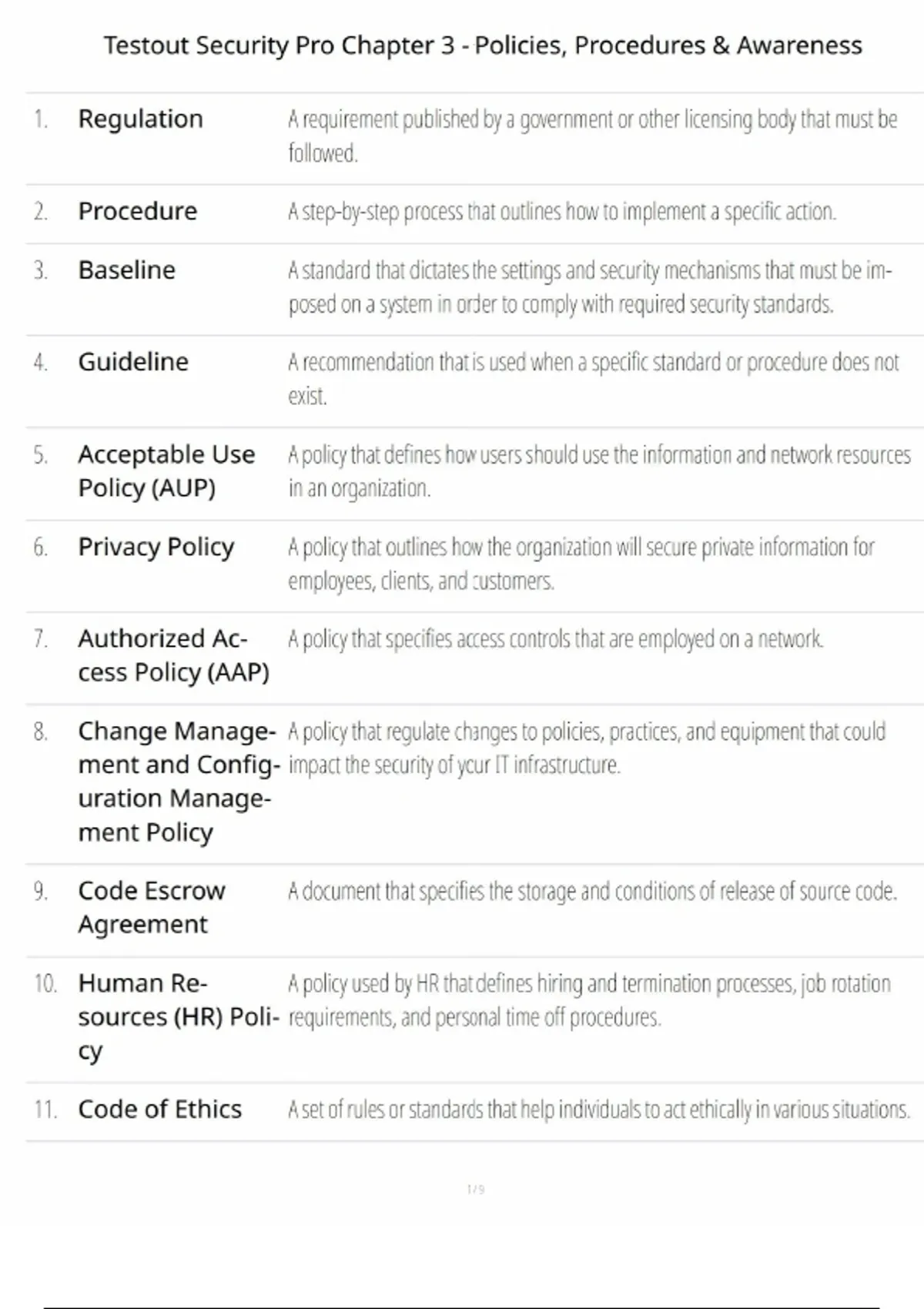TestOut Security Pro – Chapter 3: Policies, Procedures & Awareness ...