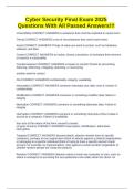 Cyber Security Final Exam 2025 Questions With All Passed Answers&excl;&excl;&excl;