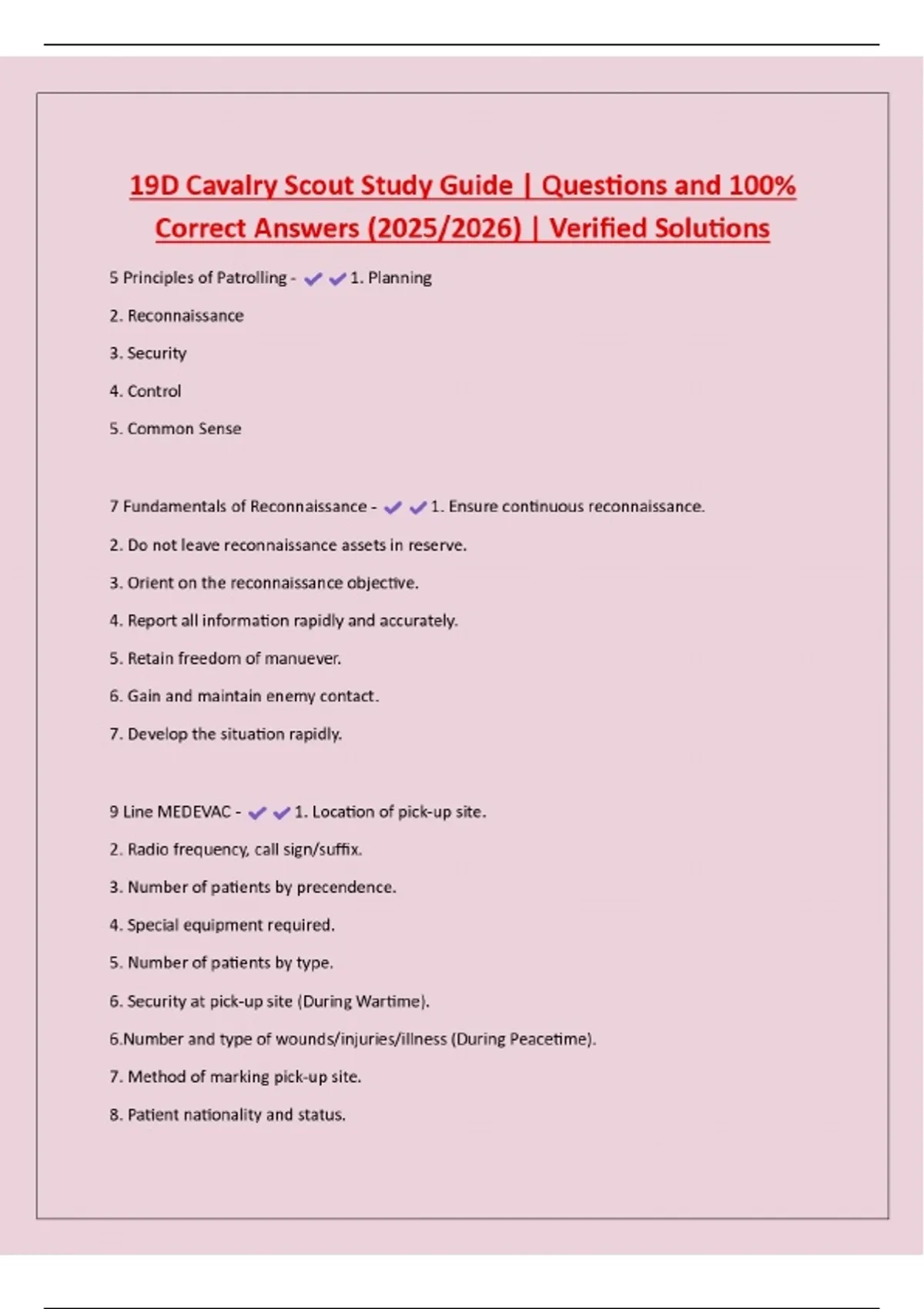 19d Soldier Guide.pdf 19D Cavalry Scout Study Guide | Questions and 100% Correct Answers ...