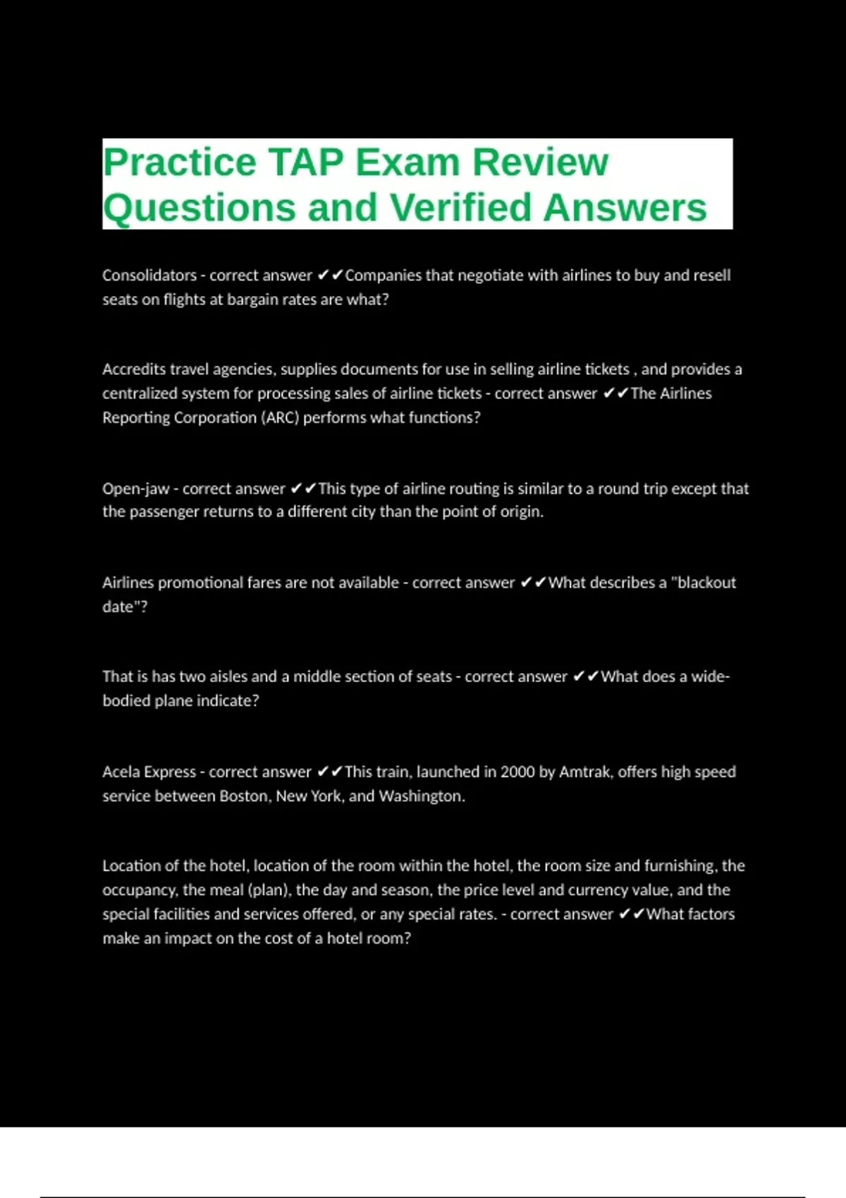 Practice TAP Exam Review Questions and Verified Answers - TAP - Stuvia US