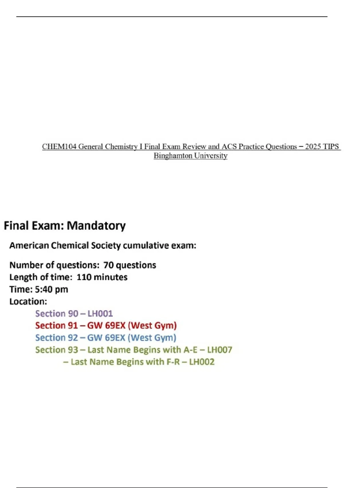 CHEM104 General Chemistry I Final Exam Review and ACS Practice ...