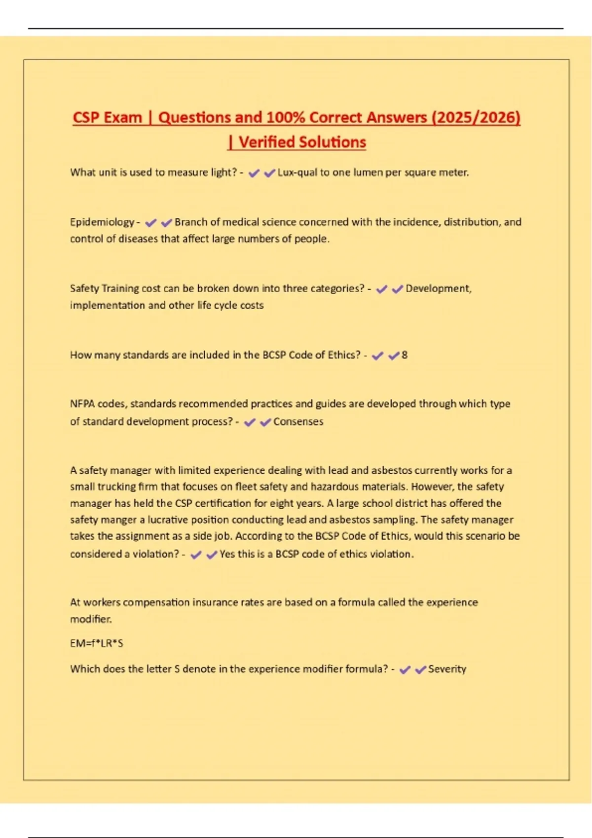 CSP Exam | Questions and 100% Correct Answers (2025/2026) | Verified ...