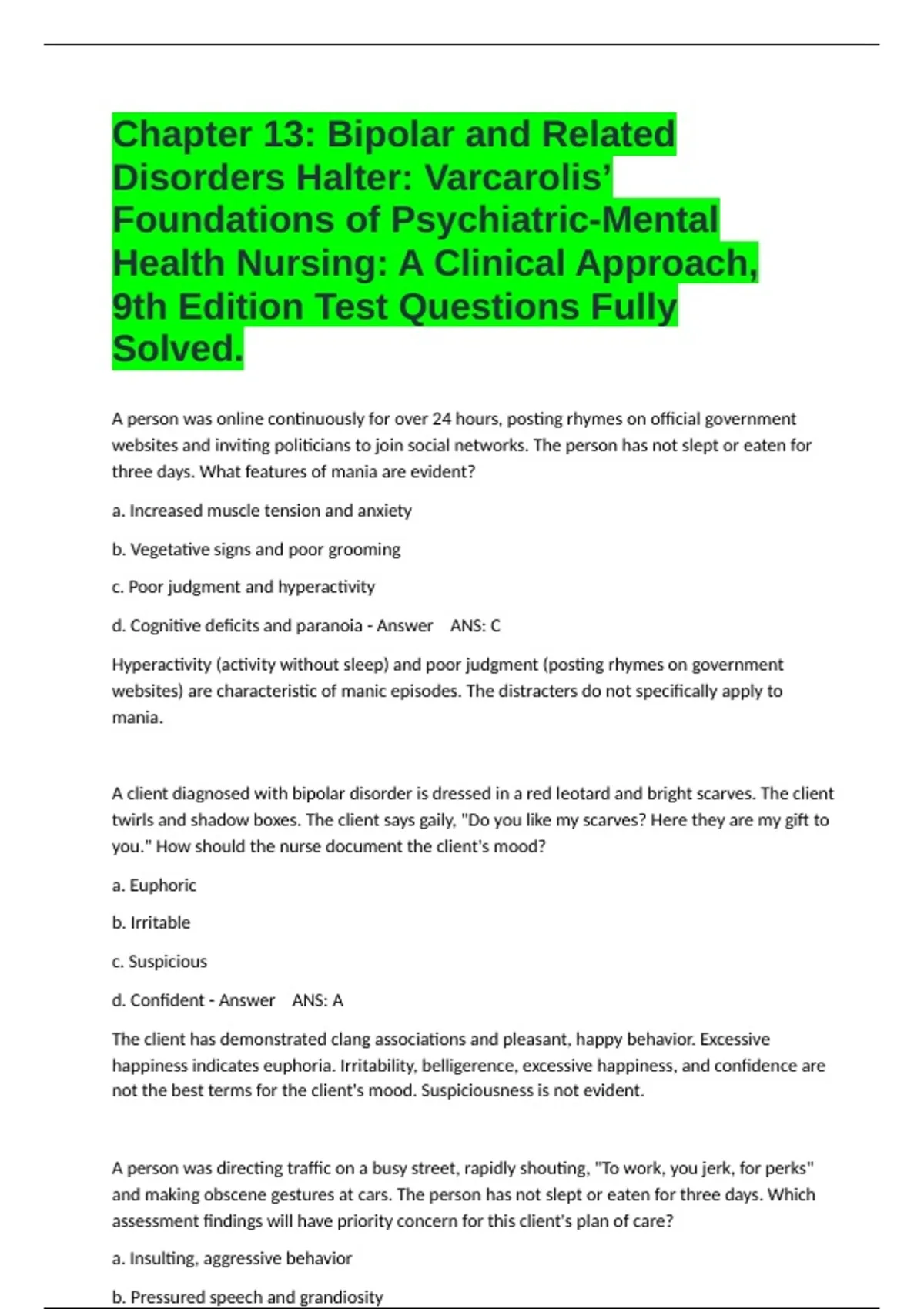 Chapter 13: Bipolar and Related Disorders Halter: Varcarolis ...