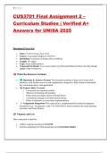 CUS3701 Final Assignment 2 &ndash;  Curriculum Studies &vert; Verified A&plus;  Answers for UNISA 2025