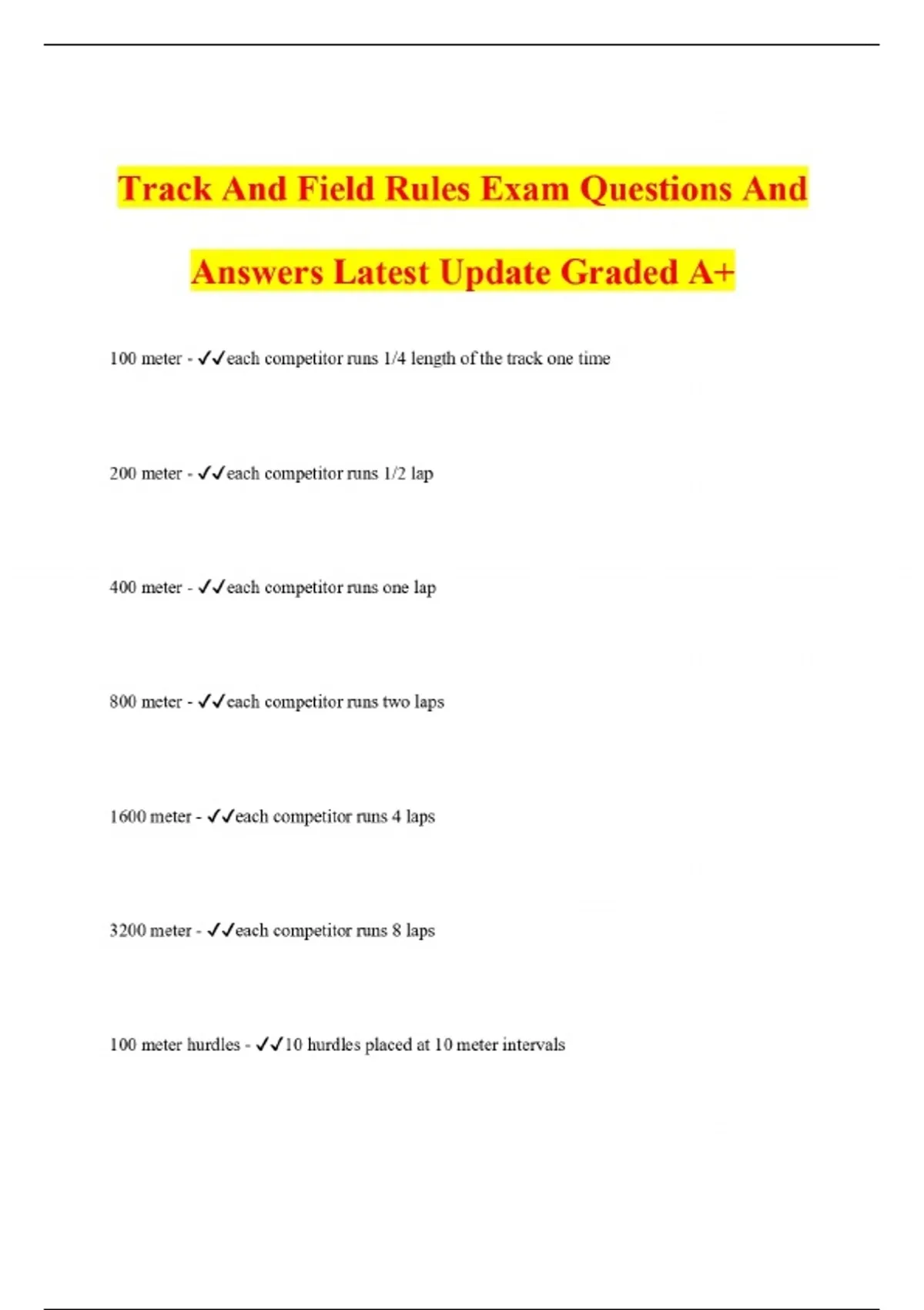 Track And Field Rules Exam Questions And Answers Latest Update Graded ...