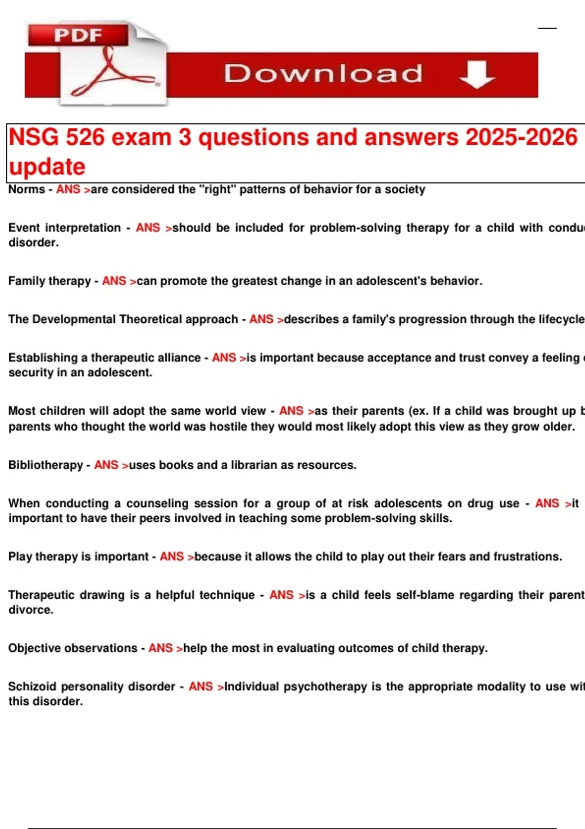 NSG 526 exam 3 questions and answers update - NSG 526 - Stuvia US