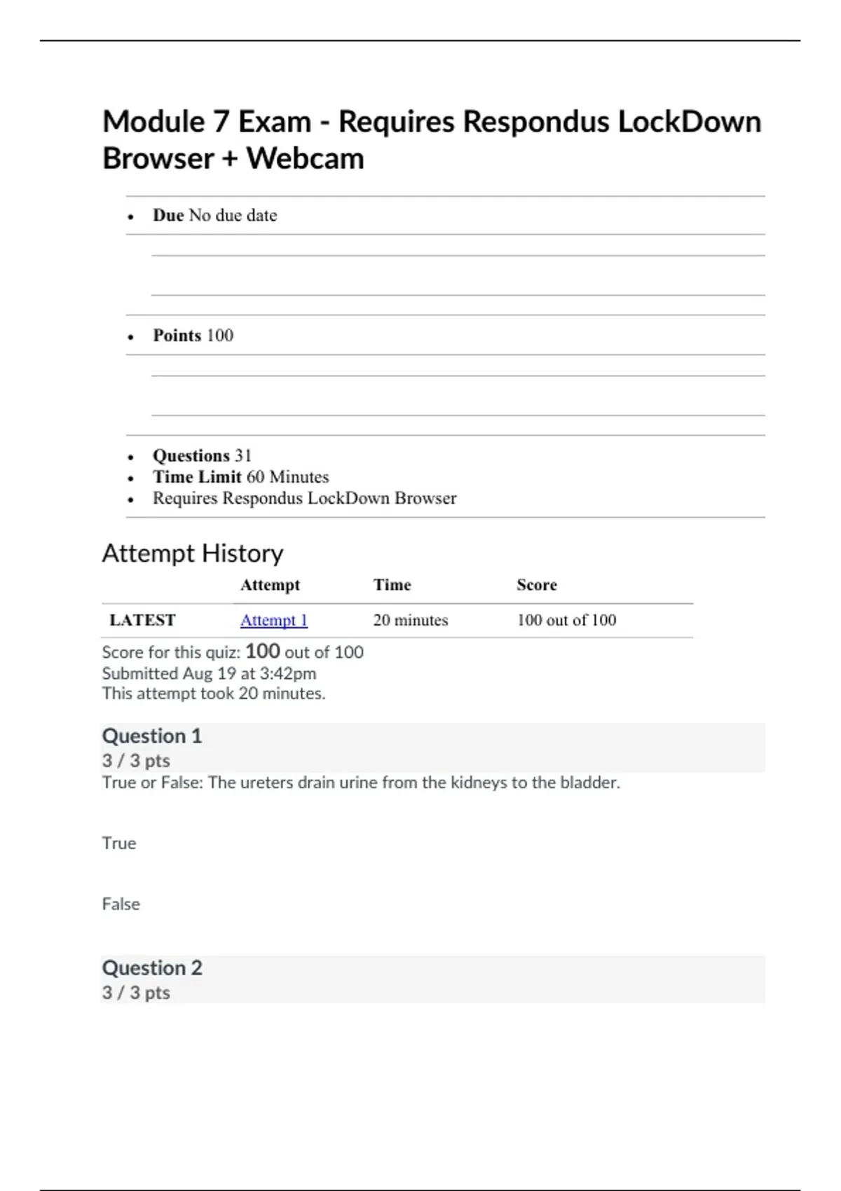 Anatomy & Physiology – Module 7 Exam Review (Urinary System) – Complete ...