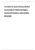Test Bank For Quick And Easy Medical  Terminology 9th Edition By Peggy C&period;  Leonard All Chapters&vert; Latest Update  2025&sol;2026