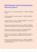 HOSA Pharmacy Science Practice Questions with correct answers