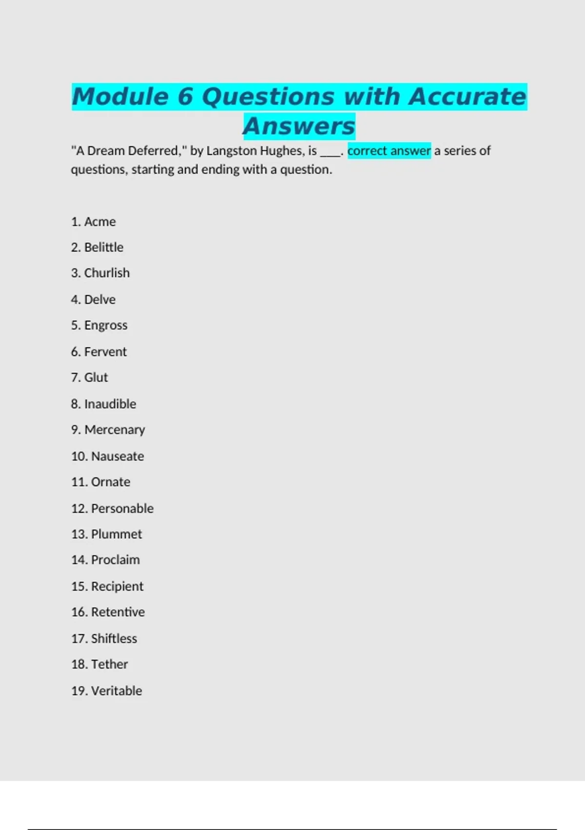 Module 6 Questions with Accurate Answers - Humanities - Stuvia US